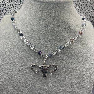 Handmade Uterus Snake Gray Shimmer Glass Bead Necklace